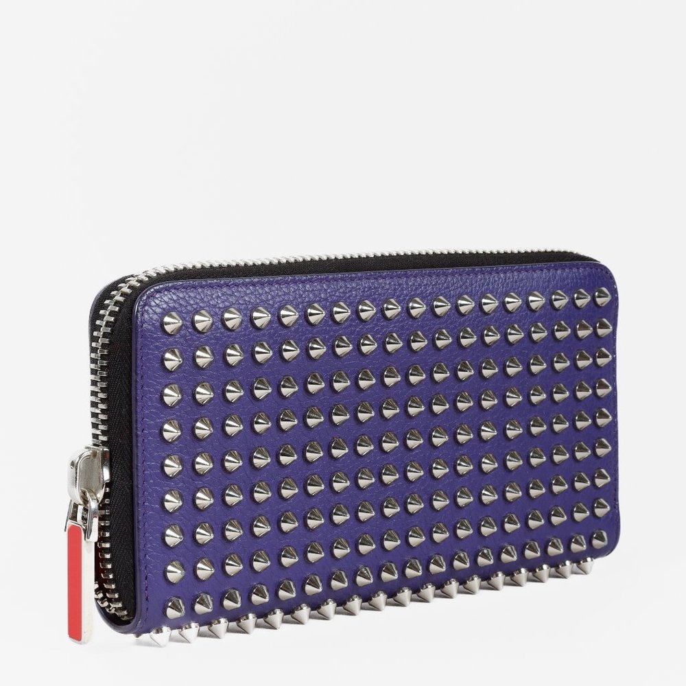 *SOLD* Christian Louboutin Purple Calfskin Spiked Zip Wallet - Picture 2 of 9